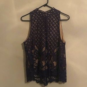 love , Fire - Large Sleeveless Lace Navy Blue Top